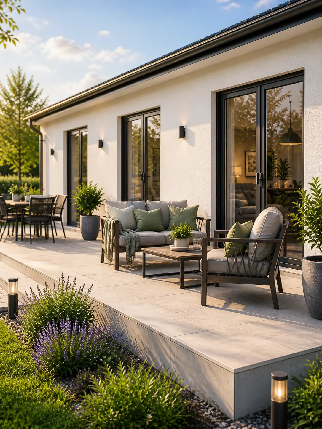 Solis 80 Terrasse mit Lounge-Möbeln am Abend