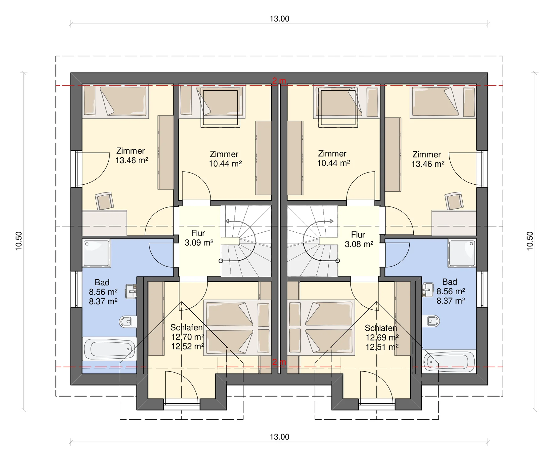 Grundriss Doppelhaus Gemina 120 Dachgeschoss (beide Hälften)