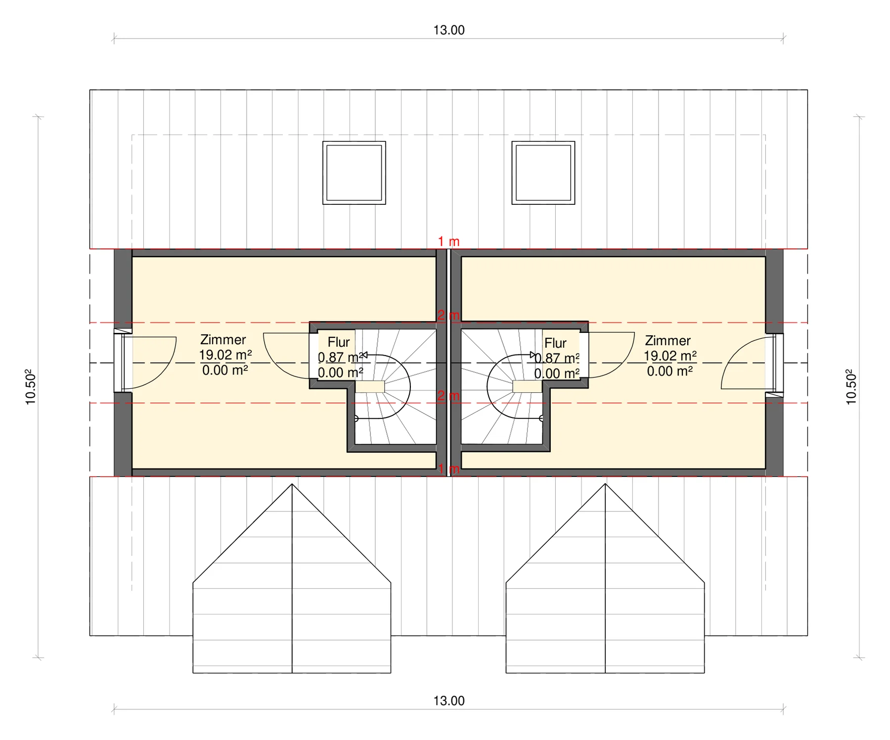 Grundriss Doppelhaus Gemina 120 Studio im Spitzboden (beide Hälften)