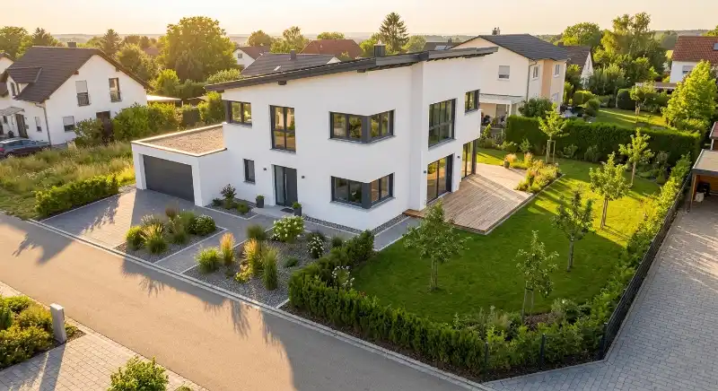 Haus mit Pultdach und Garage